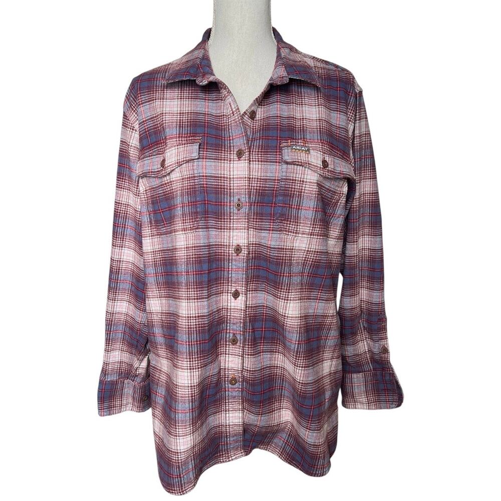 ARIAT Women’s Rebar Plaid Print Long Sleeve Button-Down Flannel Work Shirt